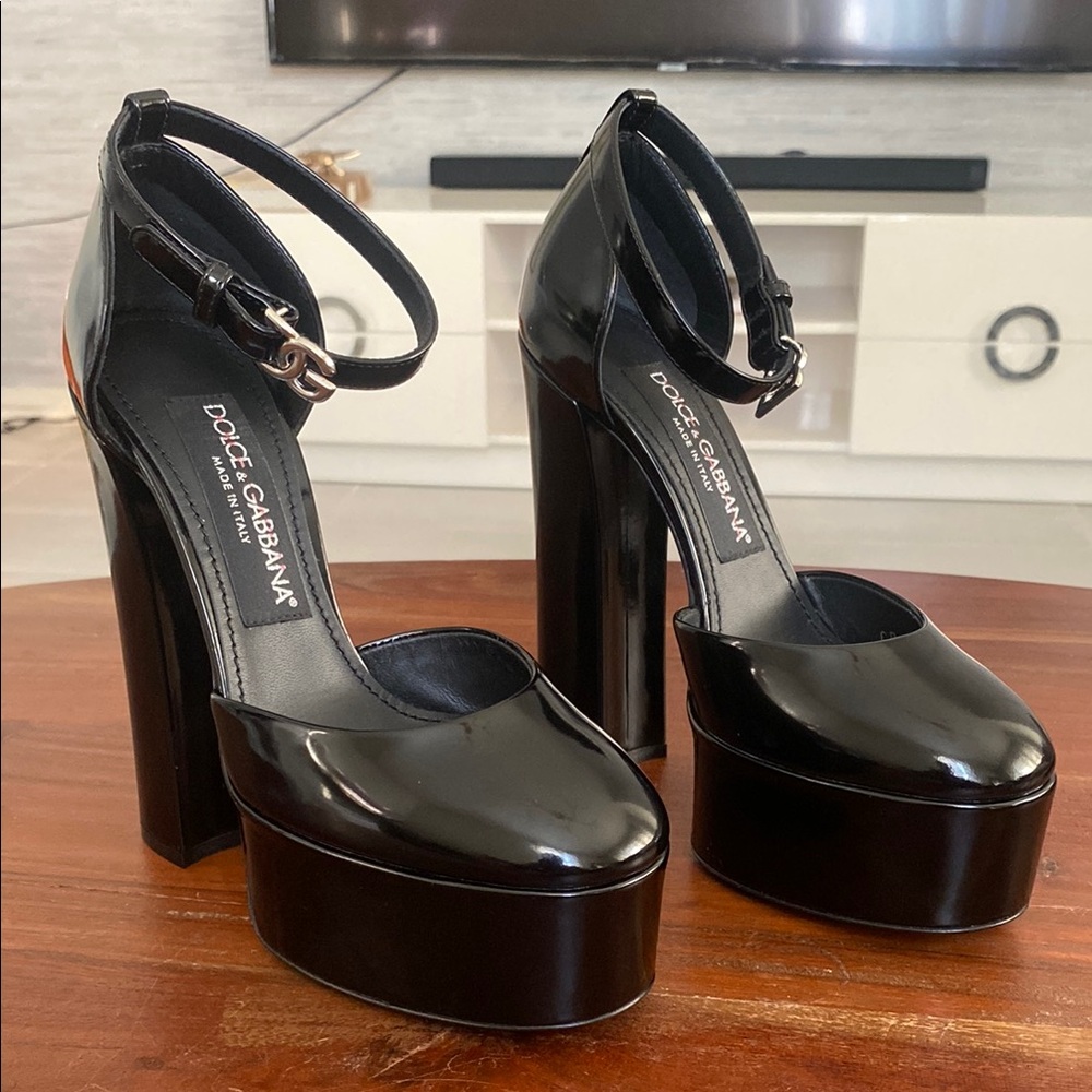 Dolce & Gabbana Glossy Black Platform Shoes View 3